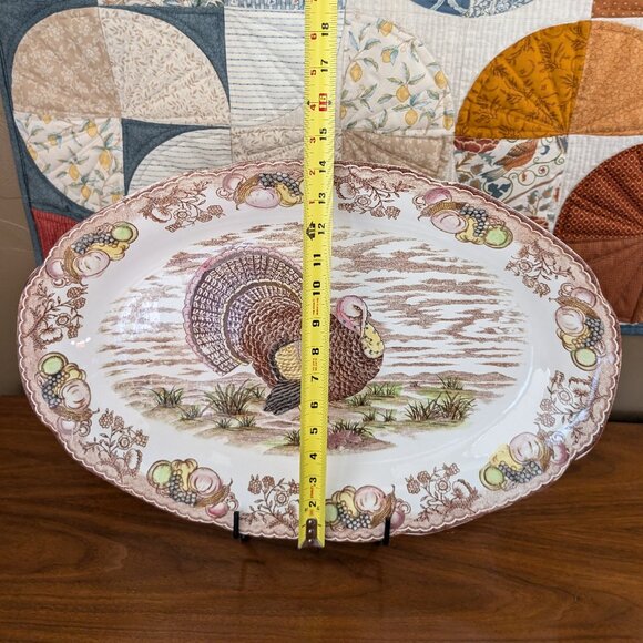 🦃Vintage Large Turkey Ceramic Serving Platter 20"x14" XL MCM Thanksgiving Xmas - Picture 4 of 5